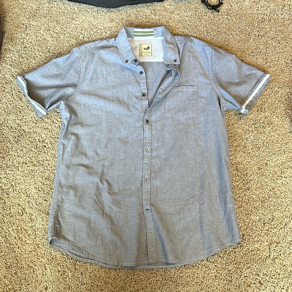 Alexander Julian Men’s short sleeve blue grey organic cotton short button up XL